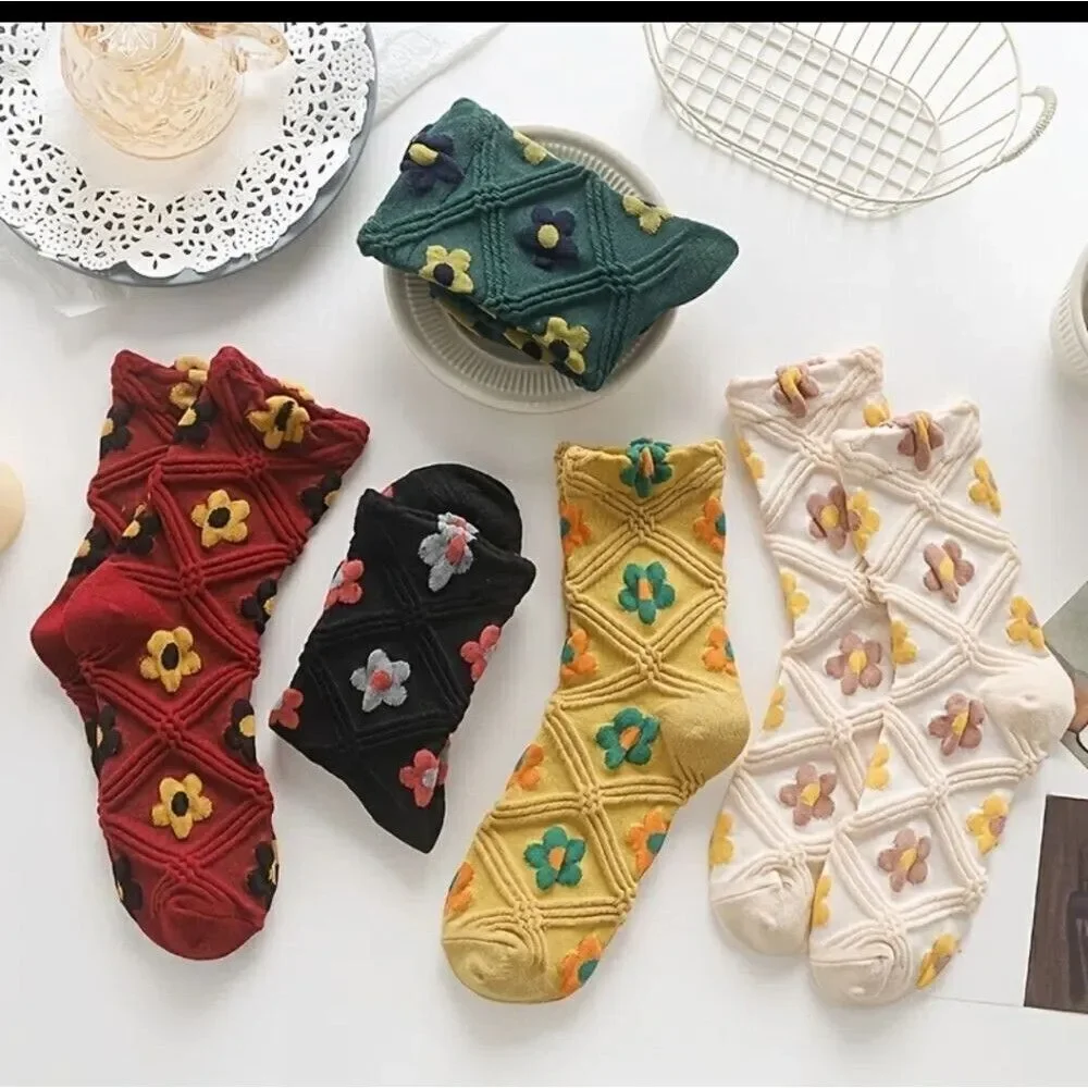 COTTAGECORE Floral Socks Capri Boho Socks